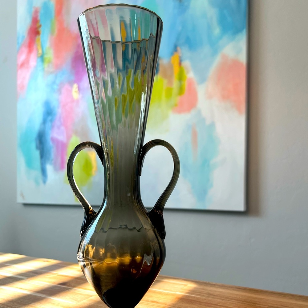 Antique Cappellin Venini & C. Smoked Gray Italian Double Handled Vase